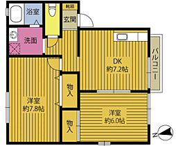セジュール花水木 2階2DKの間取り