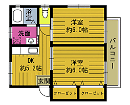 カーサ山一 2Kの間取図画像