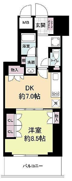 大阪府大阪市中央区和泉町1丁目(賃貸マンション1DK・7階・39.57㎡)の写真 その2