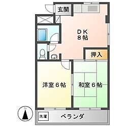 栄サンライズ 4階2DKの間取り