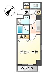 プロシード吹上 4階1Kの間取り