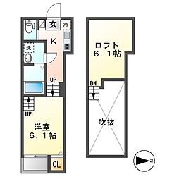 フレグラントオリーブ名城公園 1階1Kの間取り