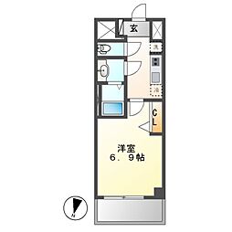プレサンス丸の内アデル 7階1Kの間取り