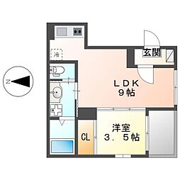 ハーモニーテラス烏森町II 3階1LDKの間取り