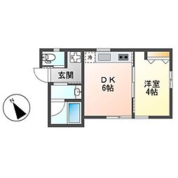 グリーンブーメラン 2階1DKの間取り