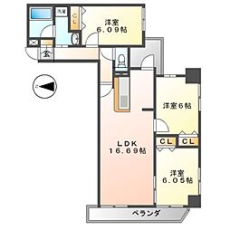 ケーディーエックスイズミレジデンス（KDX泉レジデンス） 9階3LDKの間取り