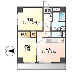 ロイメント名駅 2階2DKの間取り
