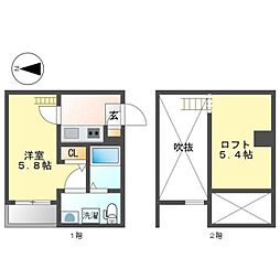 エスペランサ和 2階1Kの間取り