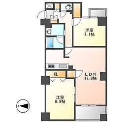 プロシード新瑞橋 5階2LDKの間取り