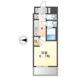 名古屋市営桜通線 太閤通駅 徒歩7分の賃貸マンション 2階1Kの間取り