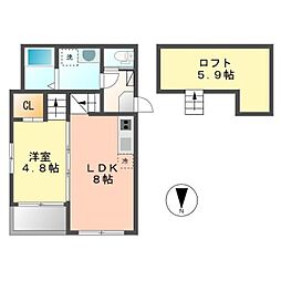 クレインハイツ本陣 1階1LDKの間取り