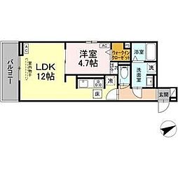 ルヴィータ村雲 1階1LDKの間取り