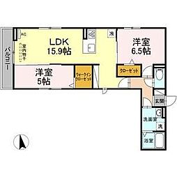 シャルルーズ 2階2LDKの間取り