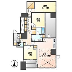プラウドタワー覚王山 3LDKの間取図画像