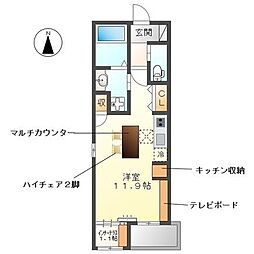 東区出来町新築マンション ワンルームの間取図画像