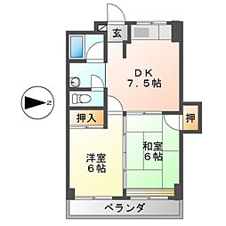 シャンテちくさ 2DKの間取図画像