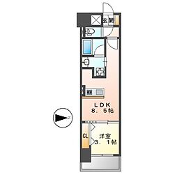 プレサンスロジェ上前津駅前 THE RESIDENCE 1LDKの間取図画像