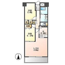ソーラスフロント富船北棟 2LDKの間取図画像