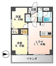 カーサビアンカ黒川 2LDKの間取図画像