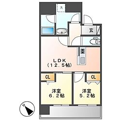 名古屋市熱田区六番2丁目マンション 2LDKの間取図画像