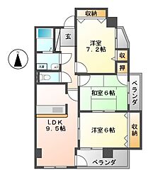 サムティイースト白壁 3DKの間取図画像