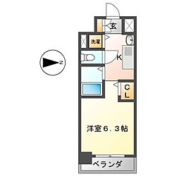 プレサンス金山グリーンパークス ワンルームの間取図画像