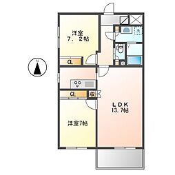 覚王山グラシオン 2LDKの間取図画像