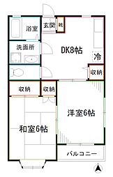 都営大江戸線 落合南長崎駅 徒歩5分の賃貸マンション 2階2DKの間取り