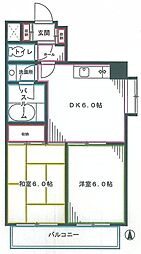JR中央本線 高円寺駅 徒歩5分の賃貸マンション 2階2DKの間取り