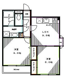 都営大江戸線 中野坂上駅 徒歩8分の賃貸マンション 3階2DKの間取り