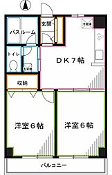 西武新宿線 上井草駅 徒歩13分の賃貸マンション 2階2DKの間取り