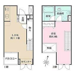 都営大江戸線 中野坂上駅 徒歩8分の賃貸マンション 2階1LDKの間取り