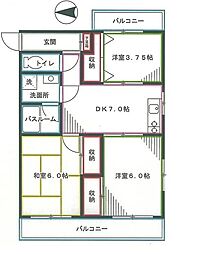 ヒルトップマンション石原 3DKの間取図画像