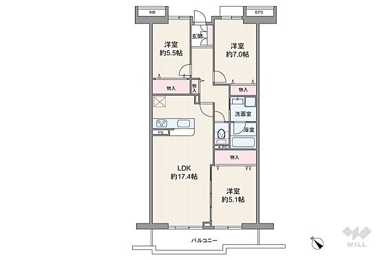 間取りは専有面...