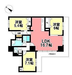 ヴェルクレート日比野A棟 3LDKの間取り