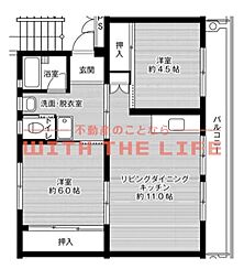 ビレッジハウス下広川 1階2LDKの間取り