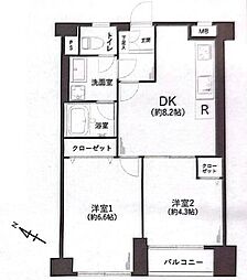 ドミニ目黒 2DKの間取図画像