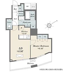 ザ・パークハウス西新宿タワー60 1LDKの間取図画像
