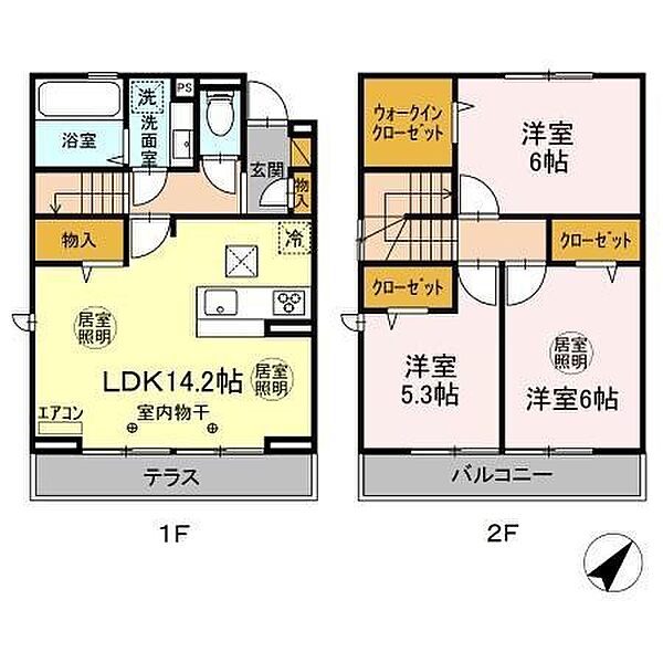 セルフィーユ　B棟 101｜千葉県流山市市野谷(賃貸テラスハウス3LDK・2階・79.38㎡)の写真 その2