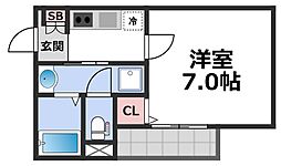 シュプリームFUSE 2階1Kの間取り