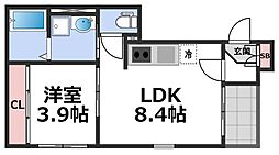 ハーモニーテラス中川西 2階1LDKの間取り