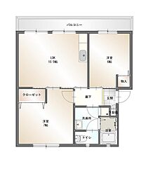 治田西部ハイツ 4階2LDKの間取り