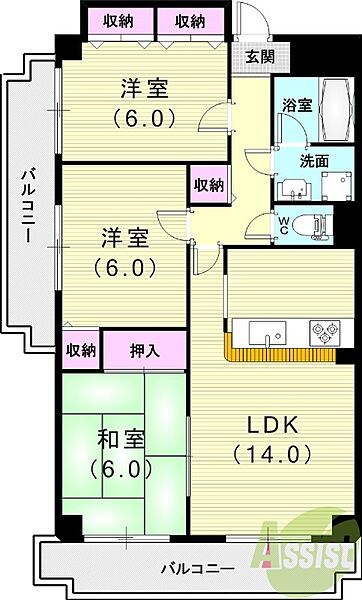 兵庫県西宮市門戸東町(賃貸マンション3LDK・4階・66.39㎡)の写真 その2
