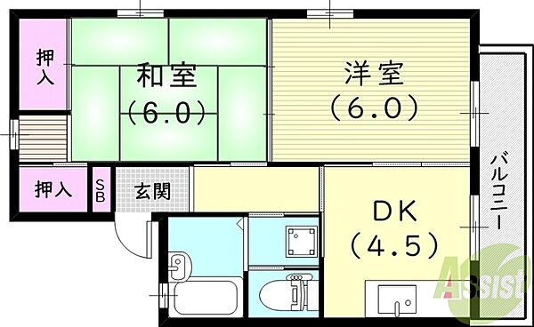 兵庫県西宮市甲子園五番町(賃貸アパート2DK・1階・40.15㎡)の写真 その2