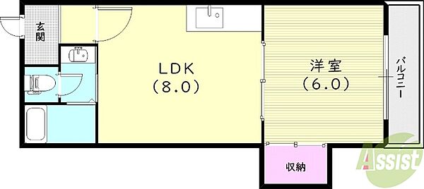 兵庫県西宮市田代町(賃貸アパート1LDK・1階・33.00㎡)の写真 その2