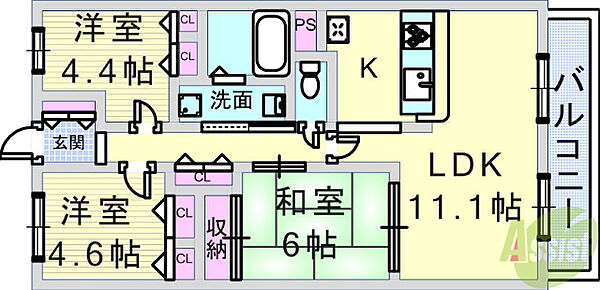 兵庫県西宮市甲子園四番町(賃貸マンション3LDK・3階・68.40㎡)の写真 その2