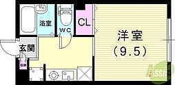 パセオ西宮 1Kの間取図画像