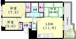KDXレジデンス夙川ヒルズ5番館 3LDKの間取図画像