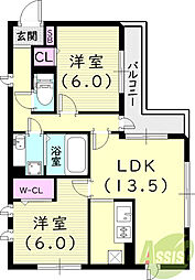 シャンドリエ 2LDKの間取図画像