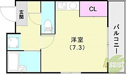 甲子園ウエスト ワンルームの間取図画像